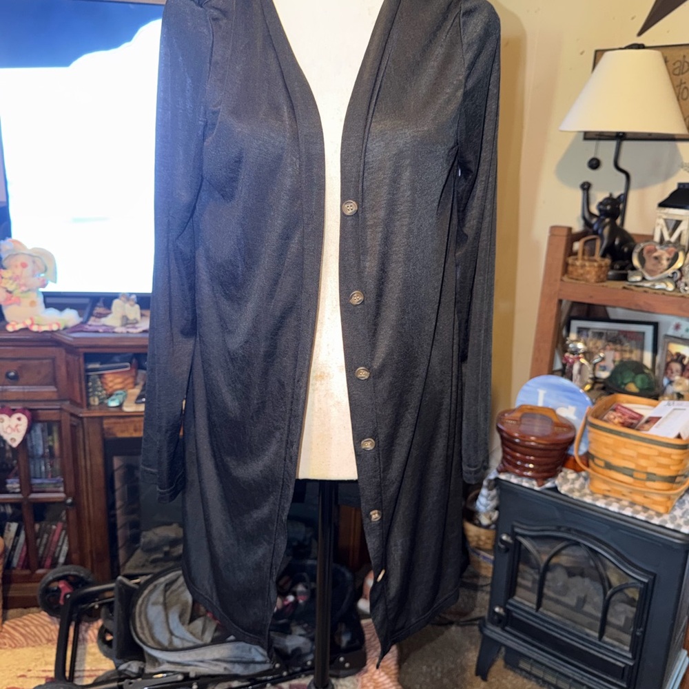 Black Long Button Front Cardigan